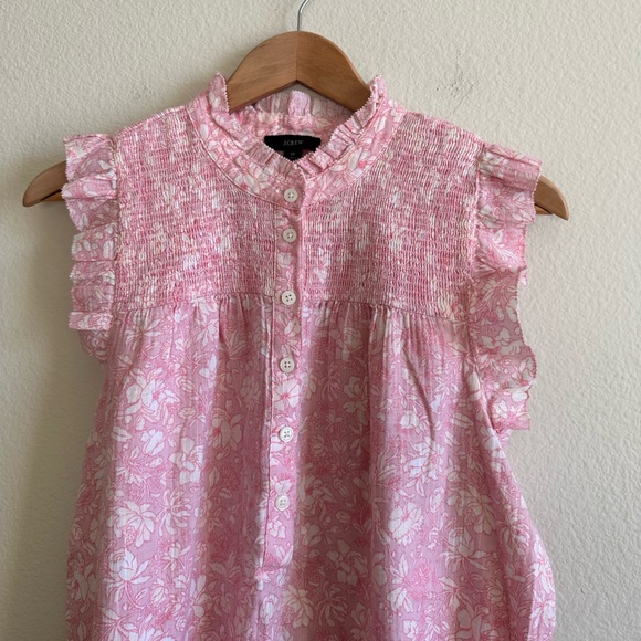 J. Crew Pink Floral Smocked Top - Picture 9 of 10